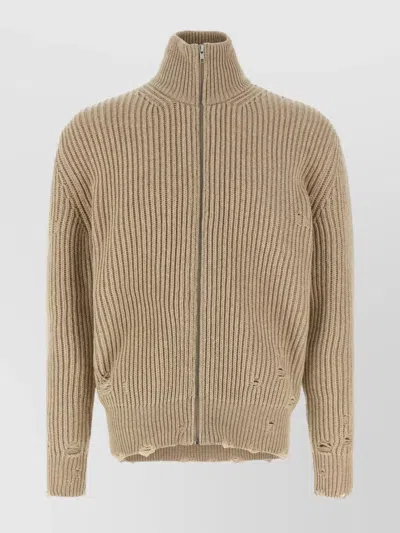 Mm6 Maison Margiela Distressed Wool Cardigan Sweaters And Cardigans Beige In Neutral
