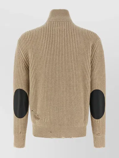 Mm6 Maison Margiela Distressed Wool Cardigan Sweaters And Cardigans Beige In Neutral
