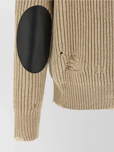 Mm6 Maison Margiela Distressed Wool Cardigan Sweaters And Cardigans Beige In Neutral