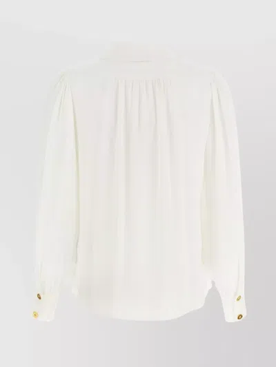 Elisabetta Franchi Pleated Shoulder Long Sleeve Shirt With Gold Hardware In White