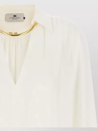 Elisabetta Franchi Pleated Shoulder Long Sleeve Shirt With Gold Hardware In White