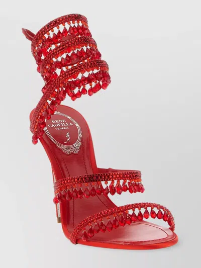 René Caovilla Crystal Beaded Ankle Strap Sandals