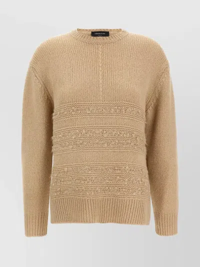 Fabiana Filippi Crew Neck Knit Sweater With Textured Insert In Brown