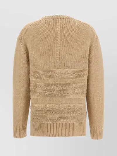 Fabiana Filippi Crew Neck Knit Sweater With Textured Insert In Brown