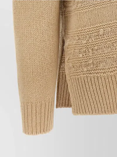 Fabiana Filippi Crew Neck Knit Sweater With Textured Insert In Brown