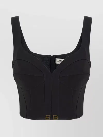 Elisabetta Franchi Lightweight Corset-style Crepe Top With Heart Neckline In Black