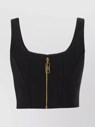 Elisabetta Franchi Lightweight Corset-style Crepe Top With Heart Neckline In Black
