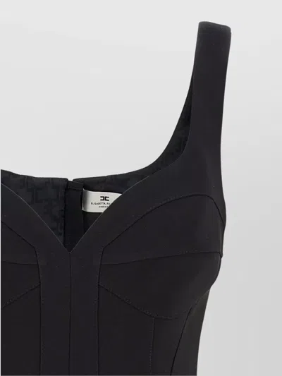 Elisabetta Franchi Lightweight Corset-style Crepe Top With Heart Neckline In Black