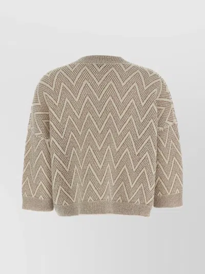 Peserico Zigzag Cropped Crew Neck Sweater With Dropped Shoulders In Brown