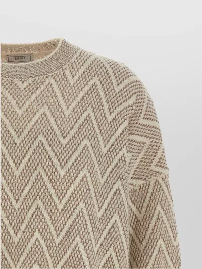 Peserico Zigzag Cropped Crew Neck Sweater With Dropped Shoulders In Brown