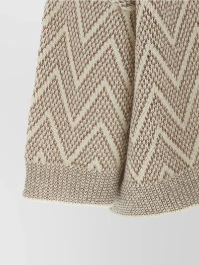 Peserico Zigzag Cropped Crew Neck Sweater With Dropped Shoulders In Brown