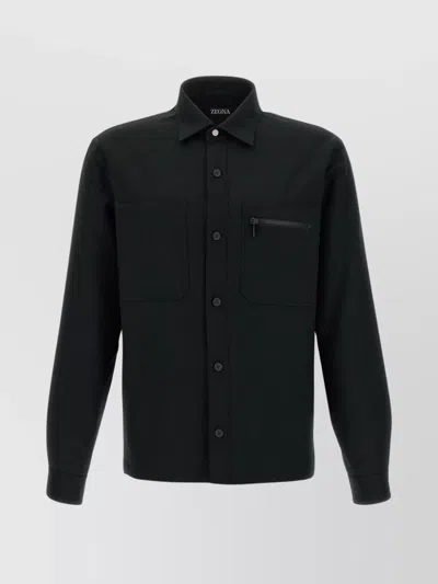 Zegna Padded Techmerino Shirt Jacket In Black