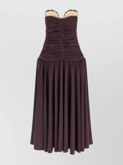 Magda Butrym Flared Skirt Lace Trim Ruched Dress In Brown