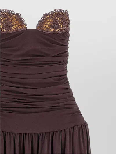 Magda Butrym Flared Skirt Lace Trim Ruched Dress In Brown