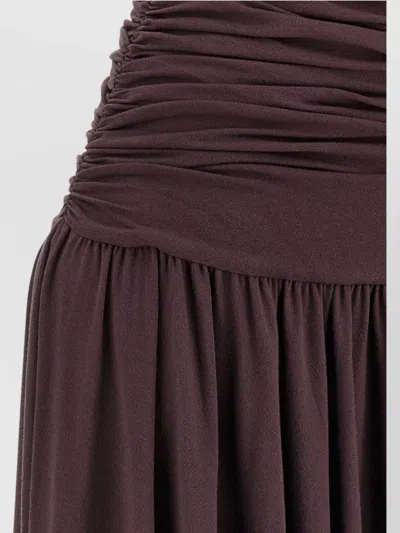 Magda Butrym Flared Skirt Lace Trim Ruched Dress In Brown