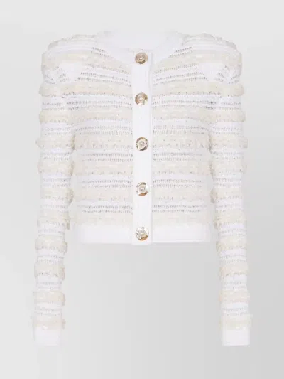 Balmain Tweed Knit Cardigan Featuring Shoulder Pads
