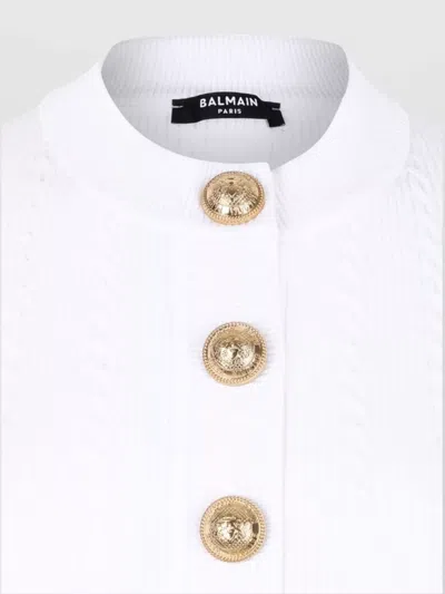 Balmain Crewneck Ribbed Cardigan Short Sleeves In White