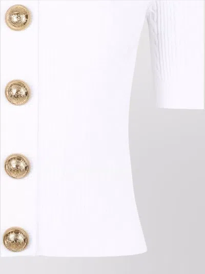 Balmain Crewneck Ribbed Cardigan Short Sleeves In White