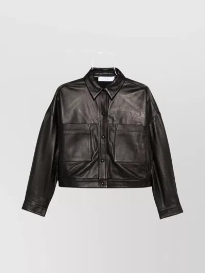 Iro Collared Neck Leather Jacket With Structured Shoulders In Black