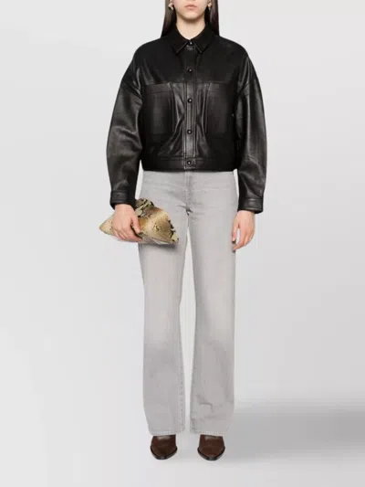 Iro Collared Neck Leather Jacket With Structured Shoulders In Black