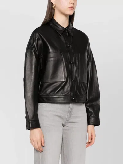 Iro Collared Neck Leather Jacket With Structured Shoulders In Black