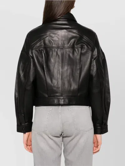 Iro Collared Neck Leather Jacket With Structured Shoulders In Black