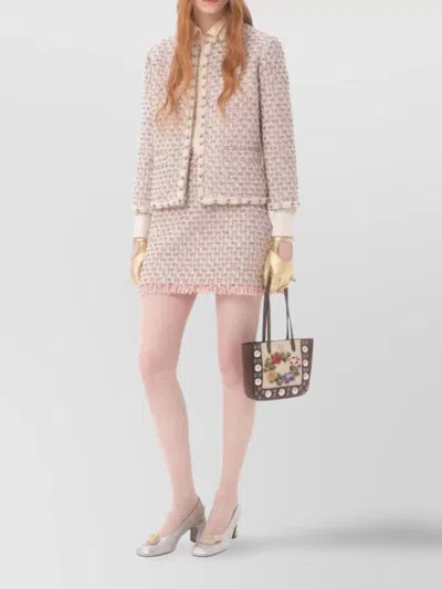 Valentino Tweed Skirt With Embellished Fringe Hem
