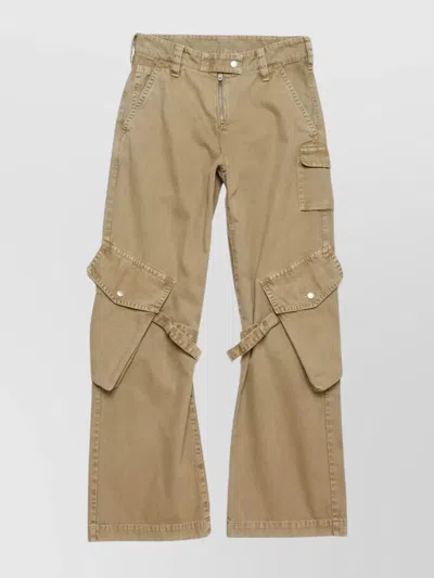 Acne Studios Wide Leg Denim Cotton Jeans With Cargo Pockets In Brown