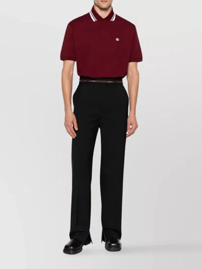 Gucci Bordeaux Polo Shirt With Striped Motif On The Collar And Double G Embroidery On The Front In C