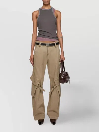 Acne Studios Wide Leg Denim Cotton Jeans With Cargo Pockets In Brown