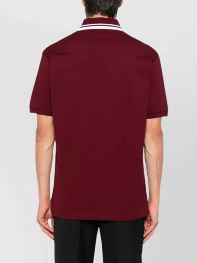 Gucci Bordeaux Polo Shirt With Striped Motif On The Collar And Double G Embroidery On The Front In C