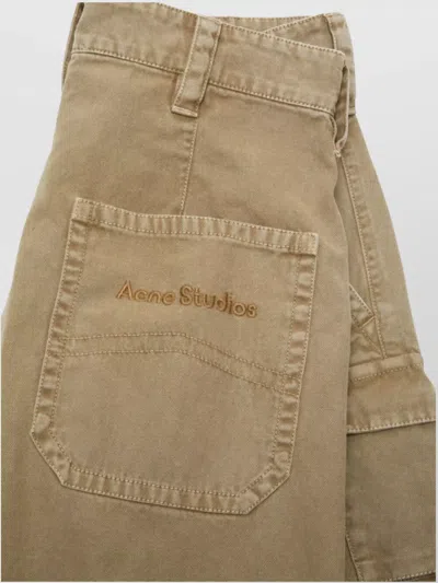Acne Studios Wide Leg Denim Cotton Jeans With Cargo Pockets In Brown