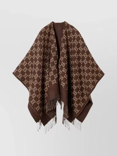Gucci Wool Cape With Fringe And Open Front