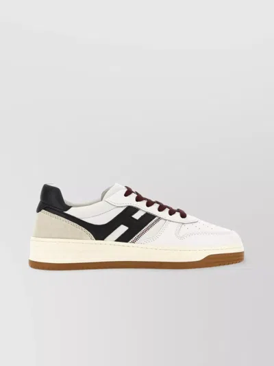 Hogan Leather Sneakers With Contrast Sole And Stitching In Neutral