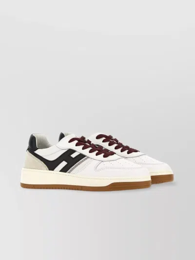 Hogan Leather Sneakers With Contrast Sole And Stitching In Neutral