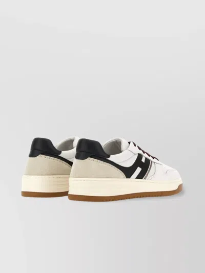 Hogan Leather Sneakers With Contrast Sole And Stitching In Neutral