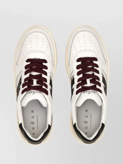 Hogan Leather Sneakers With Contrast Sole And Stitching In Neutral