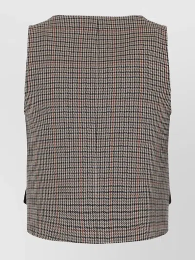 Celine Checked Wool Double-breasted Sleeveless Jacket In Gray