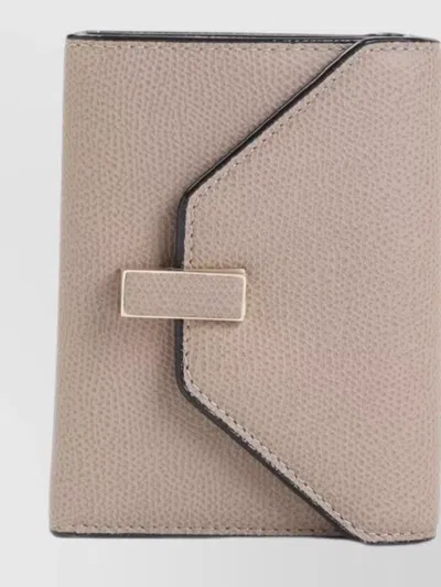 Valextra Leather Textured Wallet Gold Hardware In Neutral
