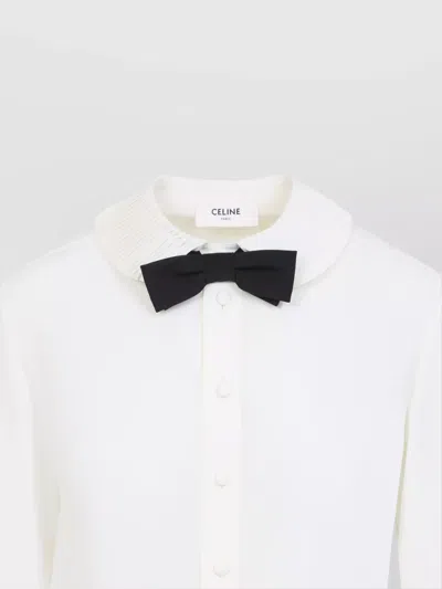 Celine Silk Blend Shirt With Black Bow In White
