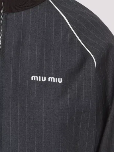 Miu Miu Wool Pinstripe Jacket Side Pockets In Gray