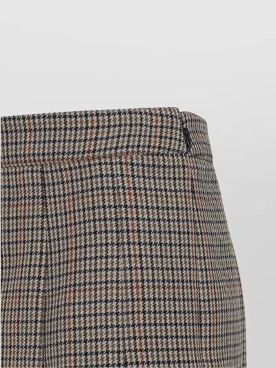 Celine Pleated Wool Checkered Mini Skirt In Gray