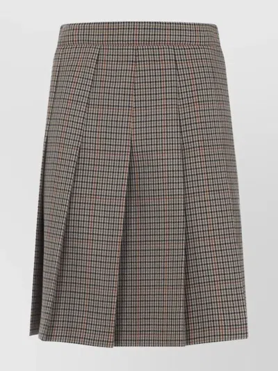 Celine Pleated Wool Checkered Mini Skirt In Gray