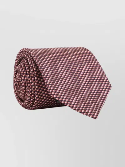 Brioni Check Pattern Silk Tie With Refined Texture In Red