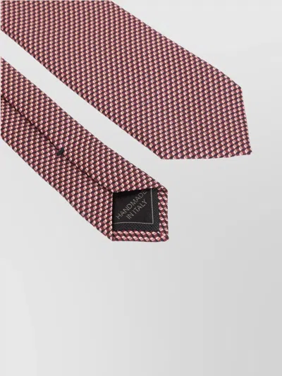 Brioni Check Pattern Silk Tie With Refined Texture In Red
