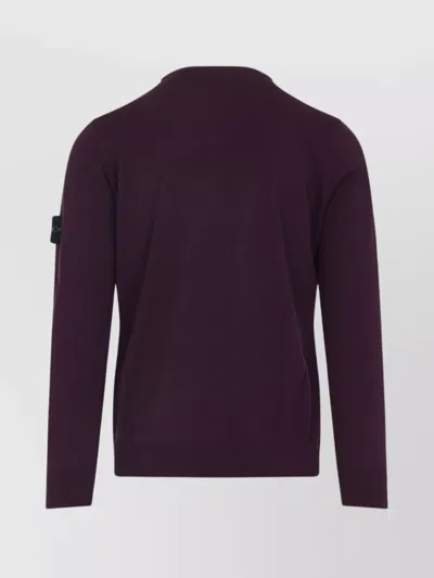 Stone Island Crew Neck Wool Sweater With Ribbed Texture In Red