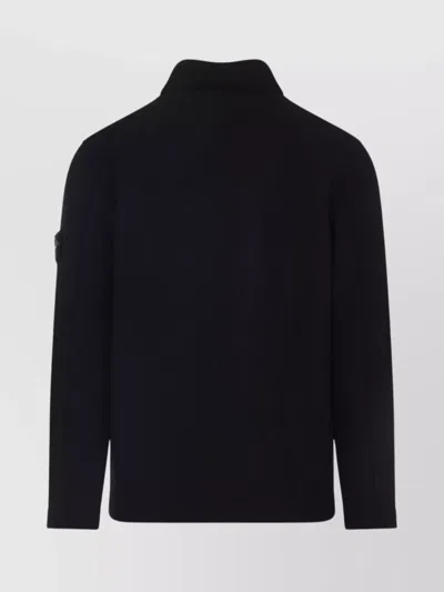 Stone Island Textured Knit Sweater With Button-up Front In Black