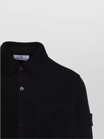 Stone Island Textured Knit Sweater With Button-up Front In Black