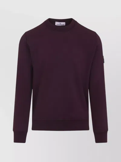 Stone Island Crew Neck Wool Sweater With Ribbed Texture In Burgundy