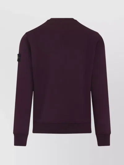 Stone Island Crew Neck Wool Sweater With Ribbed Texture In Burgundy